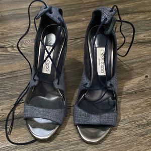Jimmy Choo Vernie Denim Lace Up Block Heel Sandal